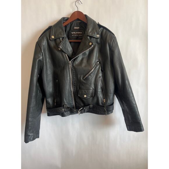 WILSONS LEATHER EXPERTS VINTAGE MENS BLACK MOTORCYCLE JACKET THINSULATE SIZE XL